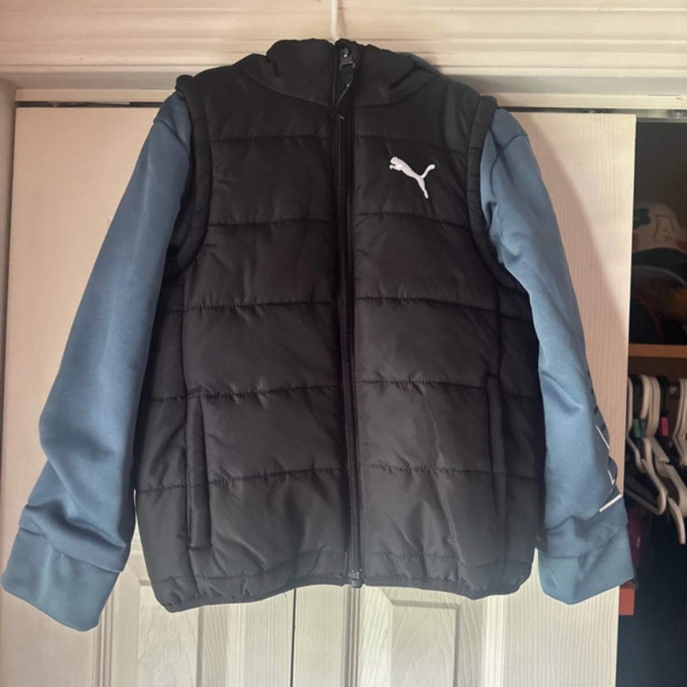 Puma Black Quilted Vest Jacket with Blue Sleeves